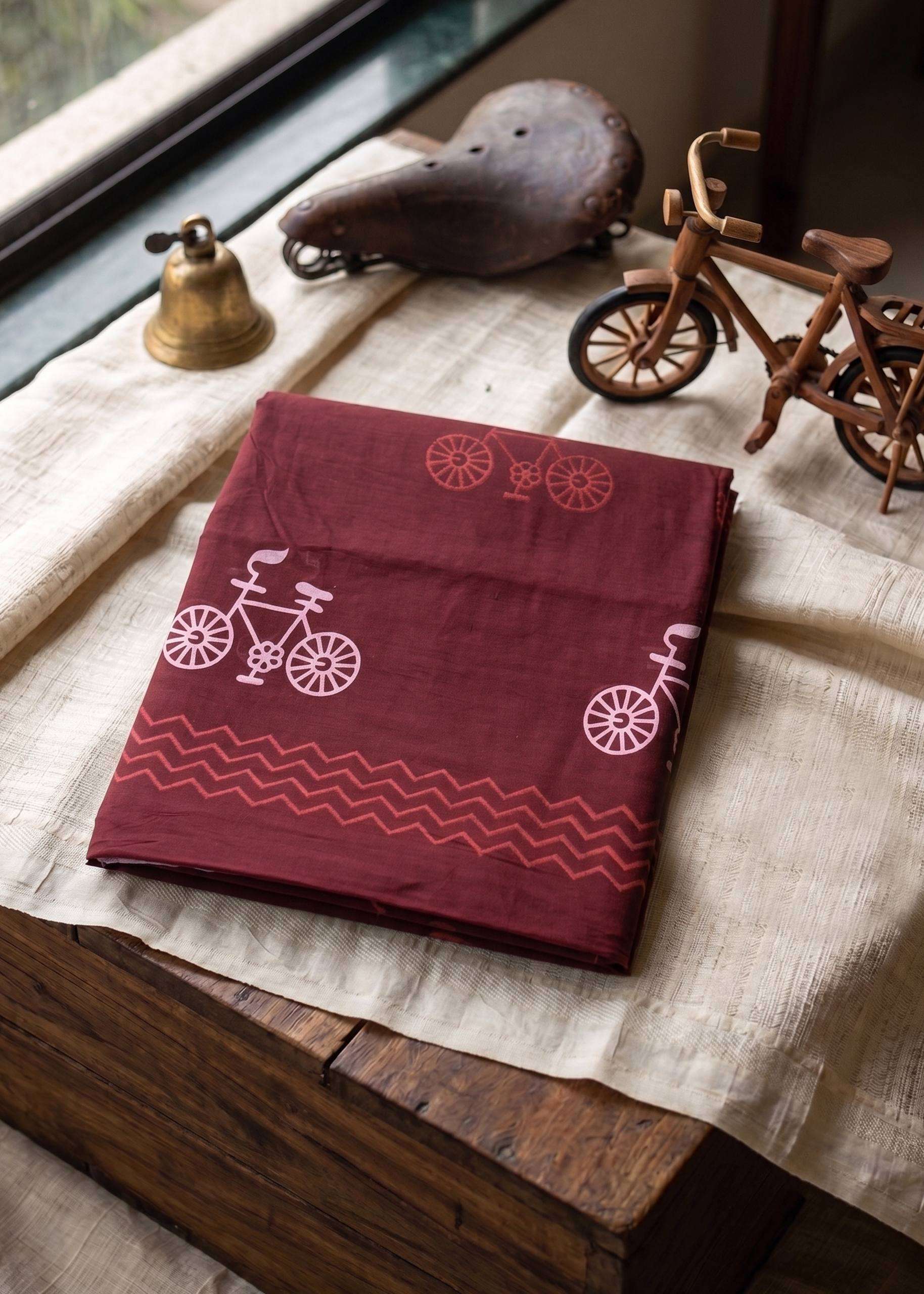 Introducing the Karigari Vintage Bicycle Print Collection mulmul cotton fabric saree wholesale in surat